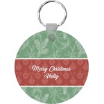 Christmas Holly Round Plastic Keychain (Personalized)