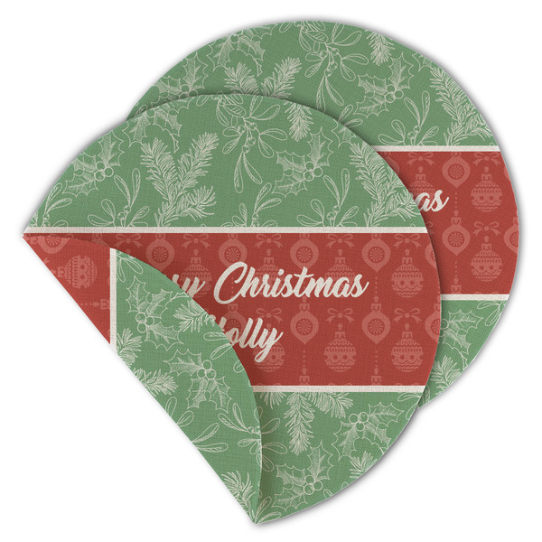 Custom Christmas Holly Round Linen Placemat - Double Sided (Personalized)