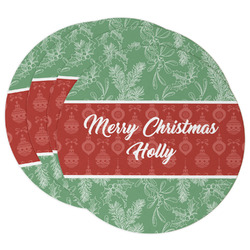 Christmas Holly Round Paper Coasters w/ Name or Text