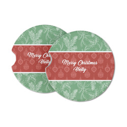 Christmas Holly Sandstone Car Coasters - Set of 2 (Personalized)