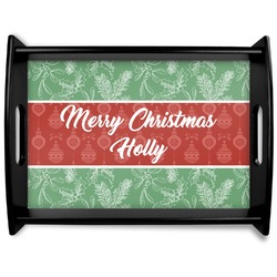 Christmas Holly Black Wooden Tray - Large (Personalized)