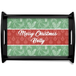 Christmas Holly Black Wooden Tray - Small (Personalized)