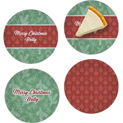 Christmas Holly Set of 4 Glass Appetizer / Dessert Plate 8" (Personalized)