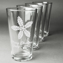 Christmas Holly Pint Glasses - Engraved (Set of 4) (Personalized)
