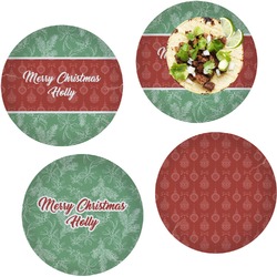 Christmas Holly Set of 4 Glass Lunch / Dinner Plate 10" (Personalized)