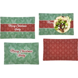 Christmas Holly Set of 4 Glass Rectangular Lunch / Dinner Plate (Personalized)