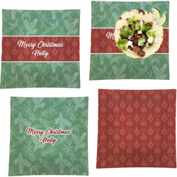 Christmas Holly Set of 4 Glass Square Lunch / Dinner Plate 9.5" (Personalized)