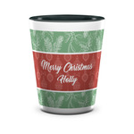 Christmas Holly Ceramic Shot Glass - 1.5 oz - Two Tone - Set of 4 (Personalized)