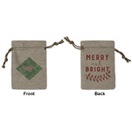 Christmas Holly Small Burlap Gift Bag - Front & Back (Personalized)