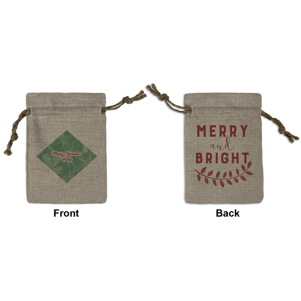 Custom Christmas Holly Small Burlap Gift Bag - Front & Back (Personalized)