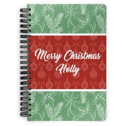 Christmas Holly Spiral Notebook - 7x10 w/ Name or Text