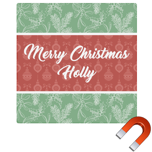 Custom Christmas Holly Square Car Magnet - 6" (Personalized)