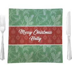 Christmas Holly Glass Square Lunch / Dinner Plate 9.5" (Personalized)