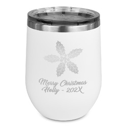 Christmas Holly Stemless Stainless Steel Wine Tumbler - White - Double Sided (Personalized)