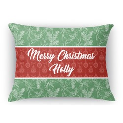 Christmas Holly Rectangular Throw Pillow Case (Personalized)