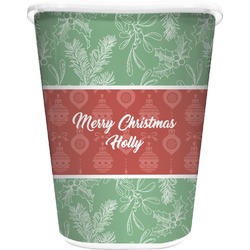 Christmas Holly Waste Basket - Single Sided (White) (Personalized)
