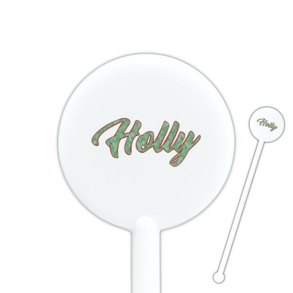 Custom Christmas Holly 5.5" Round Plastic Stir Sticks - White - Double Sided (Personalized)