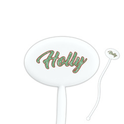 Christmas Holly 7" Oval Plastic Stir Sticks - White - Single Sided (Personalized)