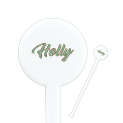 Christmas Holly 7" Round Plastic Stir Sticks - White - Double Sided (Personalized)