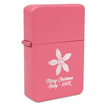 Christmas Holly Windproof Lighter - Pink - Double Sided & Lid Engraved (Personalized)