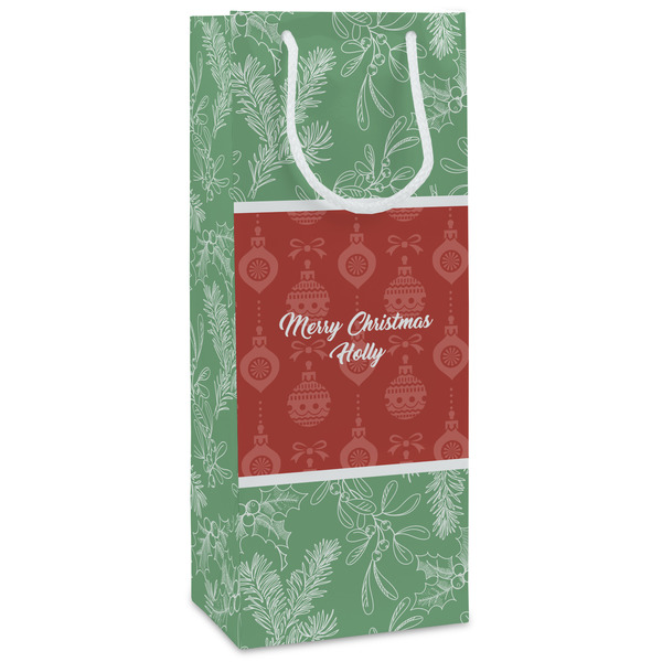 Custom Christmas Holly Wine Gift Bags - Matte (Personalized)