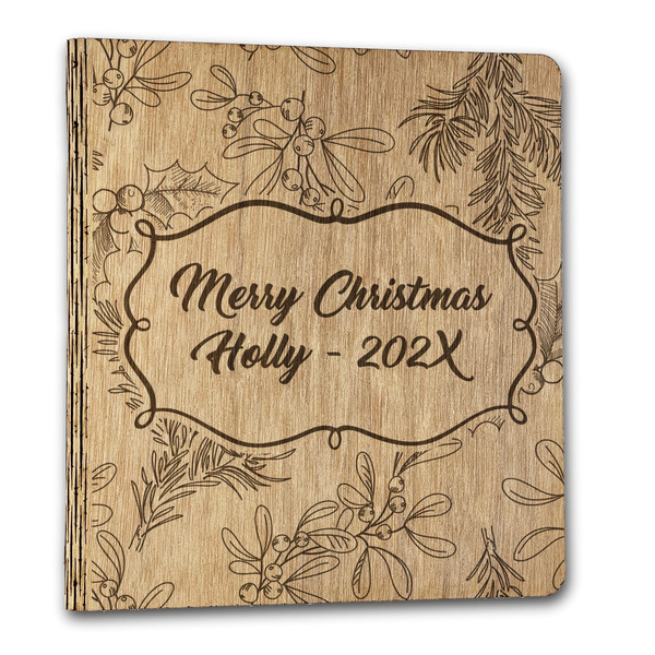 Custom Christmas Holly Wood 3-Ring Binder - 1" Letter Size (Personalized)