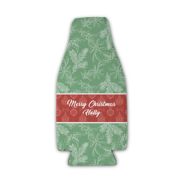 Custom Christmas Holly Zipper Bottle Cooler (Personalized)