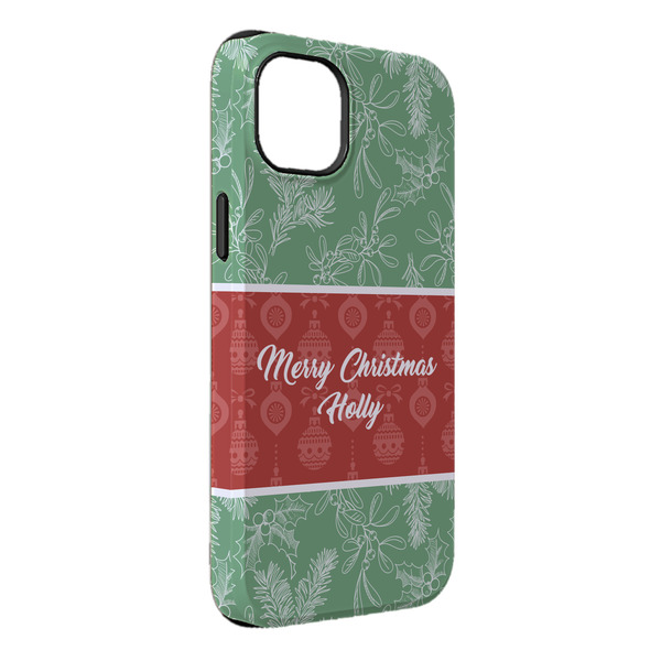 Custom Christmas Holly iPhone Case - Rubber Lined - iPhone 14 Plus (Personalized)