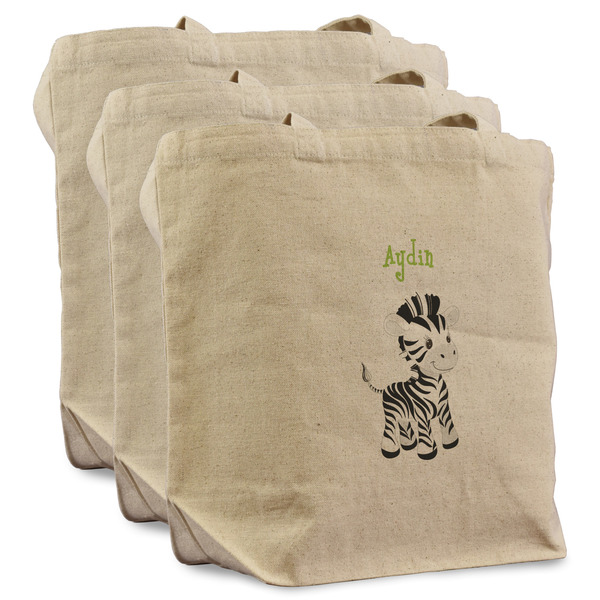 Custom Safari Reusable Cotton Grocery Bags - Set of 3 (Personalized)