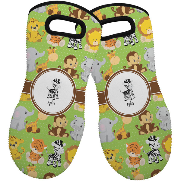 Custom Safari Neoprene Oven Mitts - Set of 2 w/ Name or Text