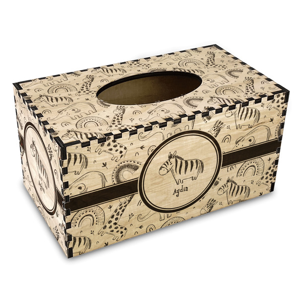 Custom Safari Wood Tissue Box Cover - Rectangle (Personalized)