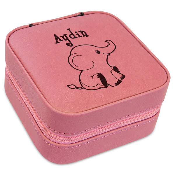 Custom Safari Travel Jewelry Boxes - Pink Leather (Personalized)