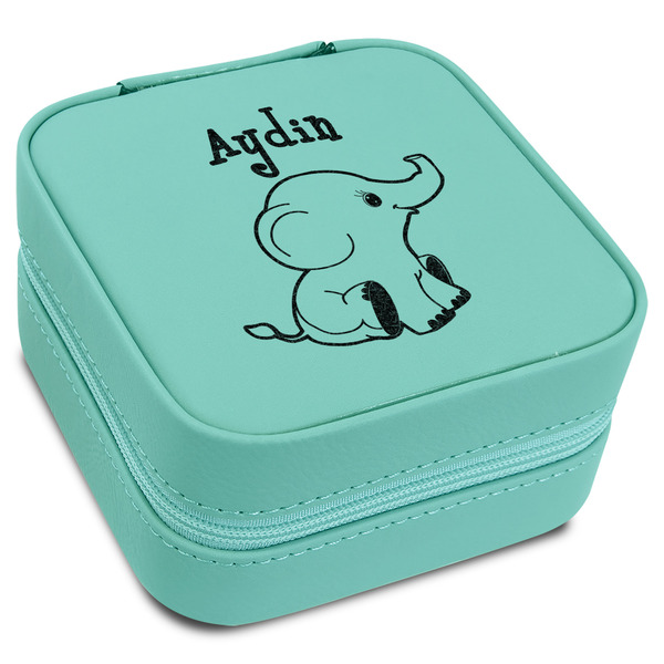 Custom Safari Travel Jewelry Box - Teal Leather (Personalized)