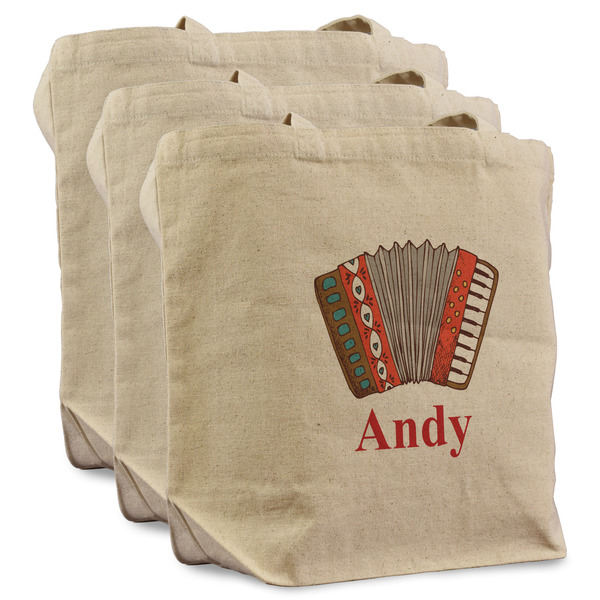 Custom Vintage Musical Instruments Reusable Cotton Grocery Bags - Set of 3 (Personalized)