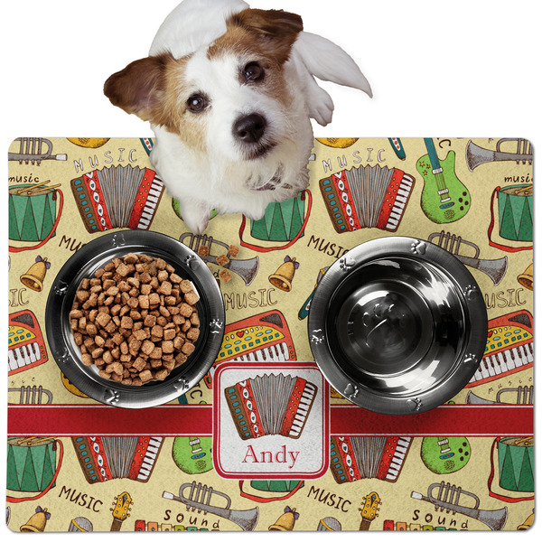 Custom Vintage Musical Instruments Dog Food Mat - Medium w/ Name or Text