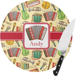 Vintage Musical Instruments Round Glass Cutting Board (Personalized)