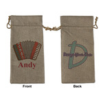 Vintage Musical Instruments Large Burlap Gift Bag - Front & Back (Personalized)