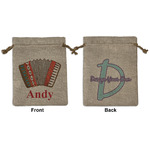 Vintage Musical Instruments Medium Burlap Gift Bag - Front & Back (Personalized)