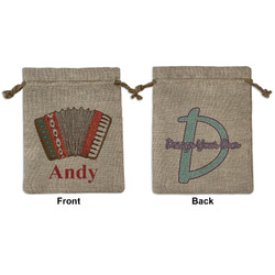 Vintage Musical Instruments Medium Burlap Gift Bag - Front & Back (Personalized)