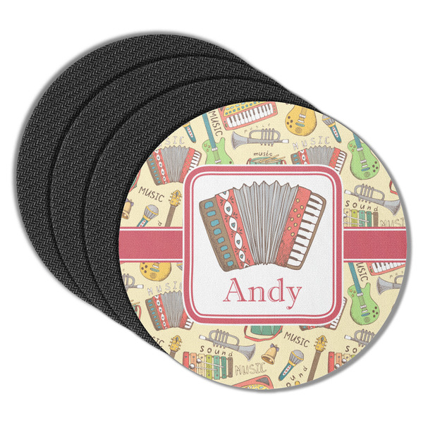 Custom Vintage Musical Instruments Round Rubber Backed Coasters - Set of 4 (Personalized)