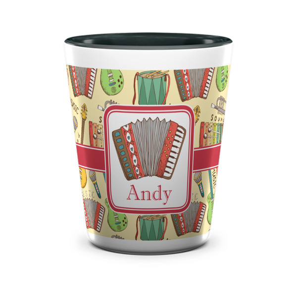 Custom Vintage Musical Instruments Ceramic Shot Glass - 1.5 oz - Two Tone - Single (Personalized)