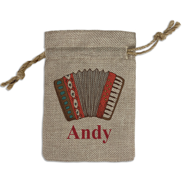 Custom Vintage Musical Instruments Small Burlap Gift Bag - Front (Personalized)