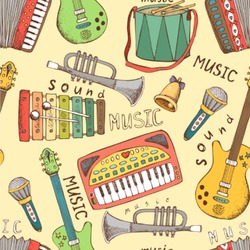 Vintage Musical Instruments Wallpaper & Surface Covering (Peel & Stick 24"x 24" Sample)