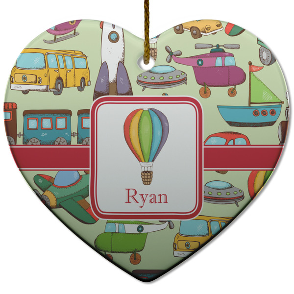 Custom Vintage Transportation Heart Ceramic Ornament w/ Name or Text