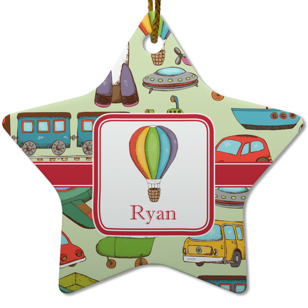 Custom Vintage Transportation Star Ceramic Ornament w/ Name or Text