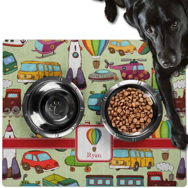 Custom Vintage Transportation Dog Food Mat - Large w/ Name or Text