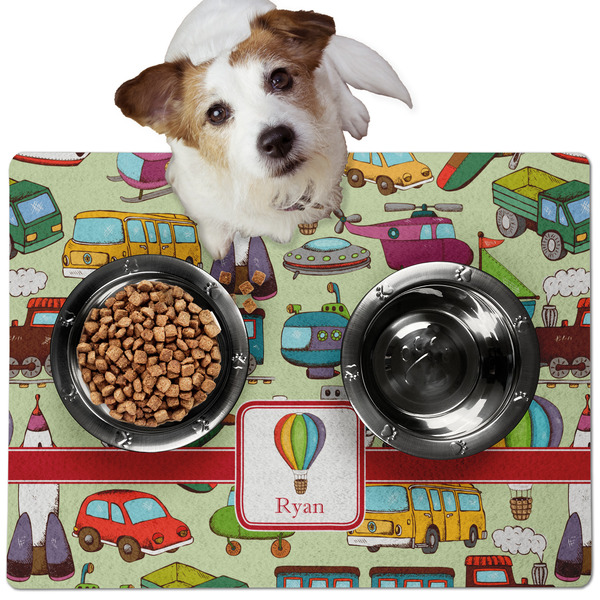 Custom Vintage Transportation Dog Food Mat - Medium w/ Name or Text