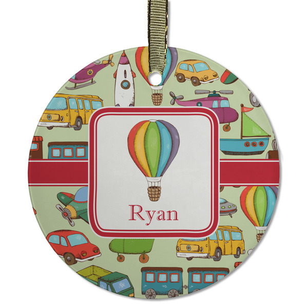 Custom Vintage Transportation Flat Glass Ornament - Round w/ Name or Text