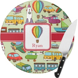 Vintage Transportation Round Glass Cutting Board - Medium (Personalized)