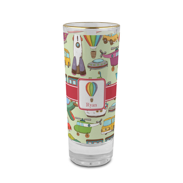 Custom Vintage Transportation 2 oz Shot Glass -  Glass with Gold Rim - Single (Personalized)